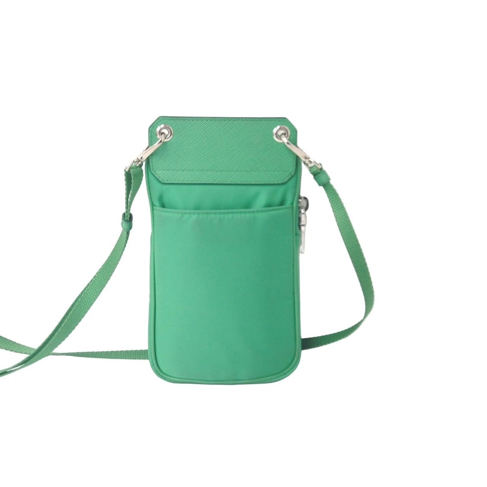 PRADA Shoulder Bag Neck Phone Case Triangle Logo Plate Tessuto Green - Picture 3 of 9